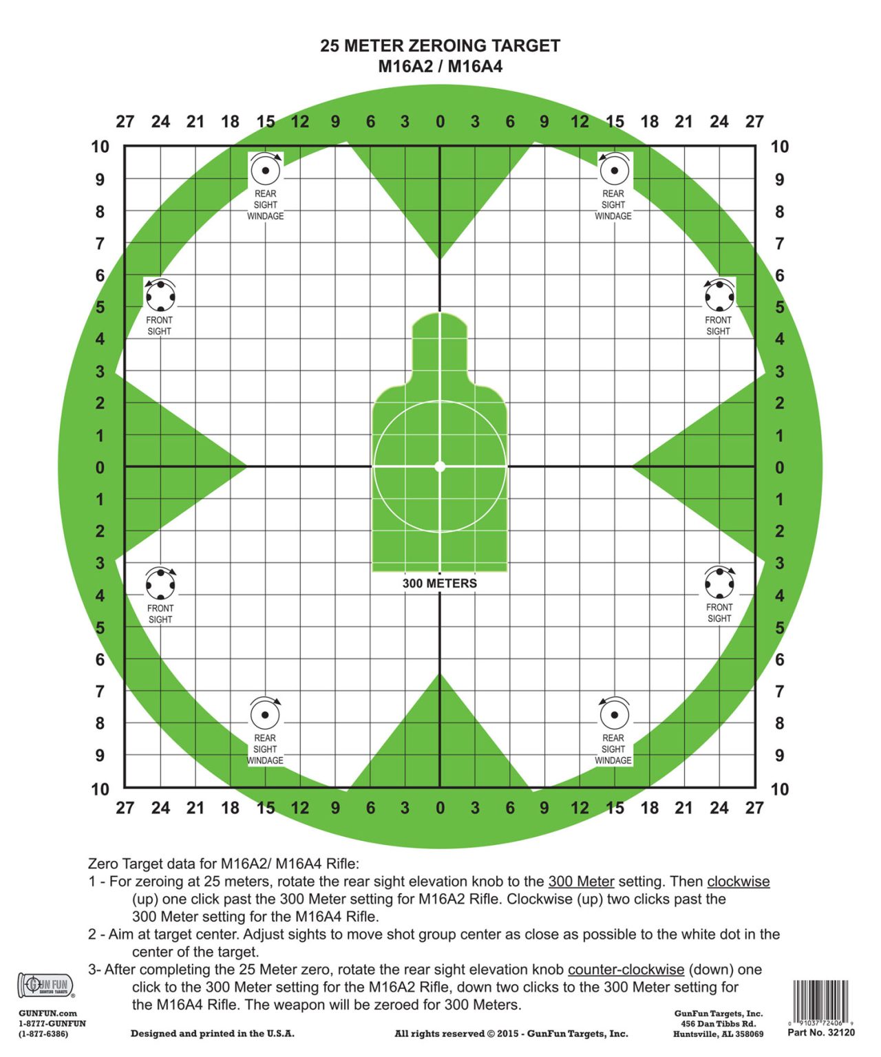 M16 A2 and A4 Zeroing Target Green (32120) | GunFun Targets Inc.