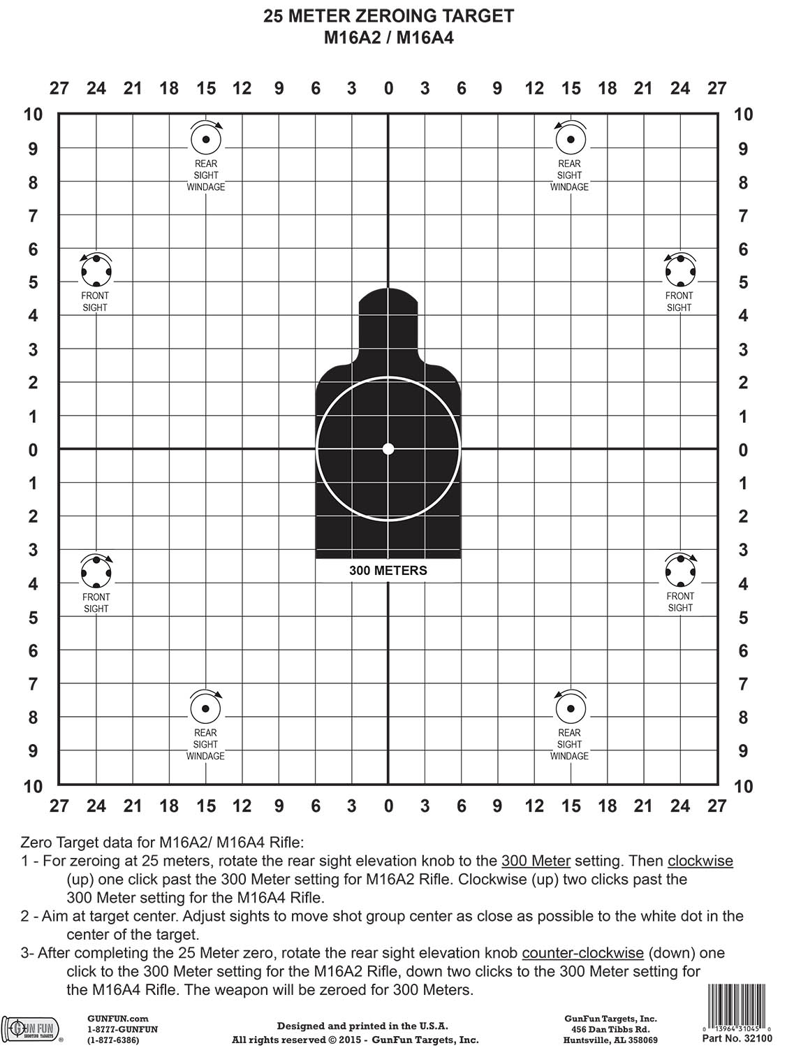 m16 a2 a4 zeroing target black 32100 gunfun shooting